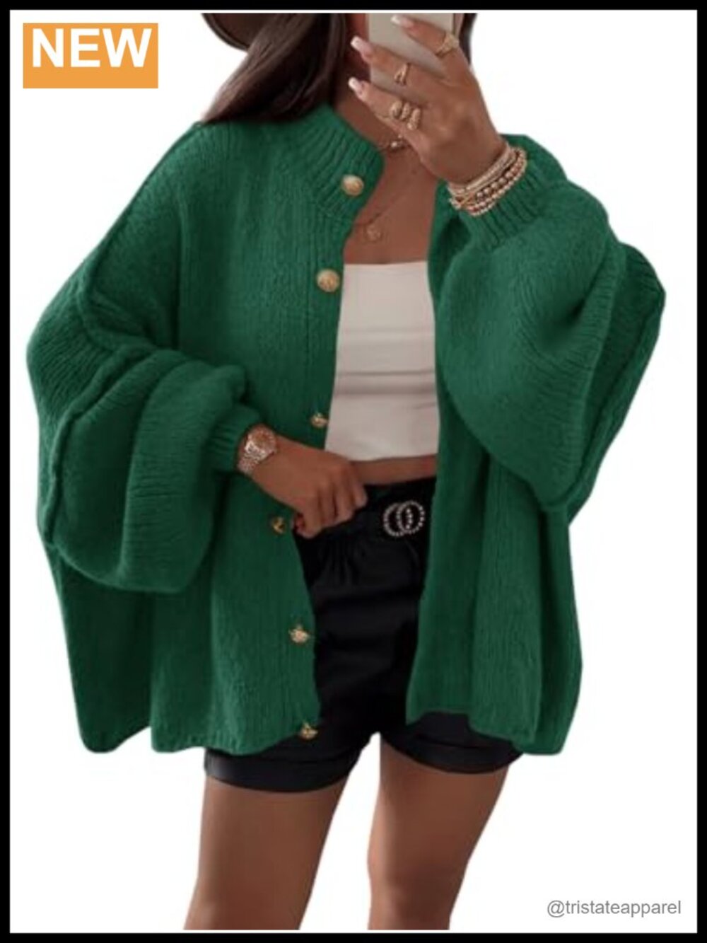 Oversized Chunky Knit Cardigan Sweater Coat Long Lantern Sleeve Button Down